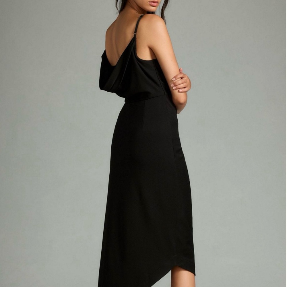 Anthropologie Cowl-neck ruched black midi sleeveless dress size small - Picture 4 of 15